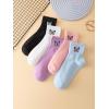 imageSHENHE Womens 5 Pairs Graphic Letter Print Athletic Running Mid Calf Crew SocksButterfly Embroidery