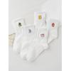 imageSHENHE Womens 5 Pairs Graphic Letter Print Athletic Running Mid Calf Crew SocksDinosaur Embroidery White