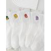 imageSHENHE Womens 5 Pairs Graphic Letter Print Athletic Running Mid Calf Crew SocksDinosaur Embroidery White