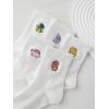 imageSHENHE Womens 5 Pairs Graphic Letter Print Athletic Running Mid Calf Crew SocksDinosaur Embroidery White