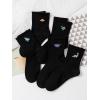 imageSHENHE Womens 5 Pairs Graphic Letter Print Athletic Running Mid Calf Crew SocksEmbroidered Black