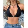 imageSHENHE Womens Halter Neck Lace Plunge Bralette Front Closure Unpadded Wireless BraBlack