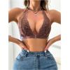 imageSHENHE Womens Halter Neck Lace Plunge Bralette Front Closure Unpadded Wireless BraBrown