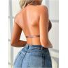 imageSHENHE Womens Halter Neck Lace Plunge Bralette Front Closure Unpadded Wireless BraBrown
