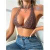 imageSHENHE Womens Halter Neck Lace Plunge Bralette Front Closure Unpadded Wireless BraBrown