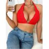 imageSHENHE Womens Halter Neck Lace Plunge Bralette Front Closure Unpadded Wireless BraRed