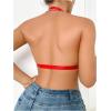 imageSHENHE Womens Halter Neck Lace Plunge Bralette Front Closure Unpadded Wireless BraRed