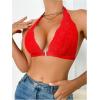imageSHENHE Womens Halter Neck Lace Plunge Bralette Front Closure Unpadded Wireless BraRed