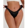 imageSHENHE Womens Lace Low Rise Scallop Trim Ribbed T Back Thong Underwear PantiesBlack