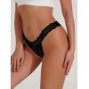 imageSHENHE Womens Lace Low Rise Scallop Trim Ribbed T Back Thong Underwear PantiesBlack