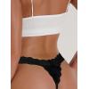 imageSHENHE Womens Lace Low Rise Scallop Trim Ribbed T Back Thong Underwear PantiesBlack