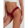 imageSHENHE Womens Lace Low Rise Scallop Trim Ribbed T Back Thong Underwear PantiesBurgundy