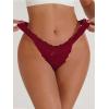 imageSHENHE Womens Lace Low Rise Scallop Trim Ribbed T Back Thong Underwear PantiesBurgundy