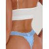 imageSHENHE Womens Lace Low Rise Scallop Trim Ribbed T Back Thong Underwear PantiesLight Blue