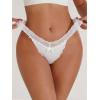 imageSHENHE Womens Lace Low Rise Scallop Trim Ribbed T Back Thong Underwear PantiesWhite