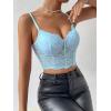 imageSHENHE Womens Lace Mesh Underwire Full Coverage Longline Bras Cami Tank Crop TopsBlue
