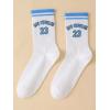 imageSHENHE Womens Striped Letter Print Athletic Running Above Ankle Crew SocksLetter Number Blue