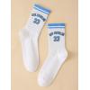 imageSHENHE Womens Striped Letter Print Athletic Running Above Ankle Crew SocksLetter Number Blue