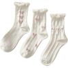 imageSHENHE Womens 3 Pairs Knitted Crew Socks Ruffle Frilly Bow Patterned Soft Ankle SocksWhite