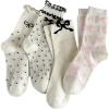 imageSHENHE Womens 4 Pairs Polka Dots Frilly Socks Lettuce Trim Kawaii Cute Bow Crew SocksWhite