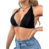 imageSHENHE Womens Halter Neck Lace Plunge Bralette Front Closure Unpadded Wireless BraBlack