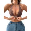imageSHENHE Womens Halter Neck Lace Plunge Bralette Front Closure Unpadded Wireless BraBrown