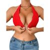 imageSHENHE Womens Halter Neck Lace Plunge Bralette Front Closure Unpadded Wireless BraRed
