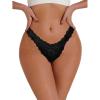 imageSHENHE Womens Lace Low Rise Scallop Trim Ribbed T Back Thong Underwear PantiesBlack
