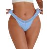 imageSHENHE Womens Lace Low Rise Scallop Trim Ribbed T Back Thong Underwear PantiesLight Blue