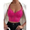 imageSHENHE Womens Lace Mesh Underwire Full Coverage Longline Bras Cami Tank Crop TopsHot Pink