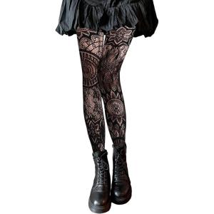 imageSHENHE Womens 1pc Sheer Mesh Pattern Tights High Waist Fashionable Sexy Streetwear Fishnet StockingsBoho Black