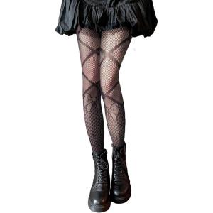 imageSHENHE Womens 1pc Sheer Mesh Pattern Tights High Waist Fashionable Sexy Streetwear Fishnet StockingsBow Black