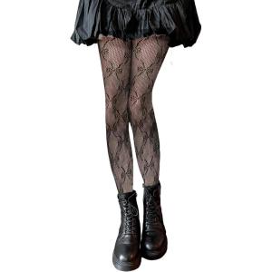 imageSHENHE Womens 1pc Sheer Mesh Pattern Tights High Waist Fashionable Sexy Streetwear Fishnet StockingsCoquette Bow Black