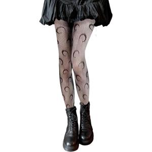 imageSHENHE Womens 1pc Sheer Mesh Pattern Tights High Waist Fashionable Sexy Streetwear Fishnet StockingsCrescent Black