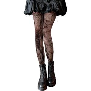 imageSHENHE Womens 1pc Sheer Mesh Pattern Tights High Waist Fashionable Sexy Streetwear Fishnet StockingsFlower Black B
