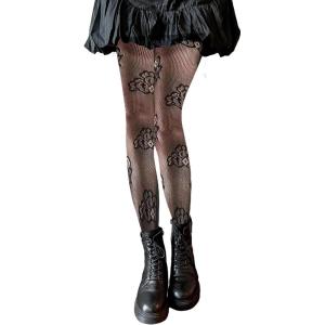 imageSHENHE Womens 1pc Sheer Mesh Pattern Tights High Waist Fashionable Sexy Streetwear Fishnet StockingsFlower Black D