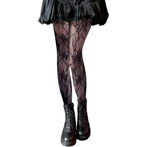 imageSHENHE Womens 1pc Sheer Mesh Pattern Tights High Waist Fashionable Sexy Streetwear Fishnet StockingsFlower Black E
