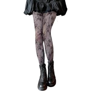 imageSHENHE Womens 1pc Sheer Mesh Pattern Tights High Waist Fashionable Sexy Streetwear Fishnet StockingsFlower Black a