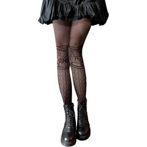imageSHENHE Womens 1pc Sheer Mesh Pattern Tights High Waist Fashionable Sexy Streetwear Fishnet StockingsGeometric Black