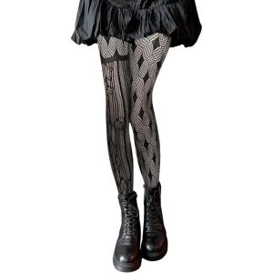imageSHENHE Womens 1pc Sheer Mesh Pattern Tights High Waist Fashionable Sexy Streetwear Fishnet StockingsGothic Striped Black