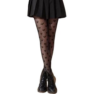 imageSHENHE Womens 1pc Sheer Mesh Pattern Tights High Waist Fashionable Sexy Streetwear Fishnet StockingsHeart Black