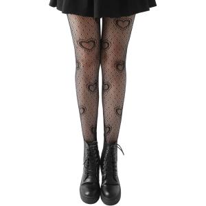 imageSHENHE Womens 1pc Sheer Mesh Pattern Tights High Waist Fashionable Sexy Streetwear Fishnet StockingsHeart Black a
