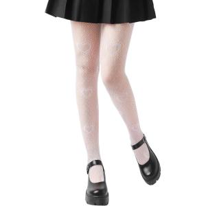 imageSHENHE Womens 1pc Sheer Mesh Pattern Tights High Waist Fashionable Sexy Streetwear Fishnet StockingsHeart White a