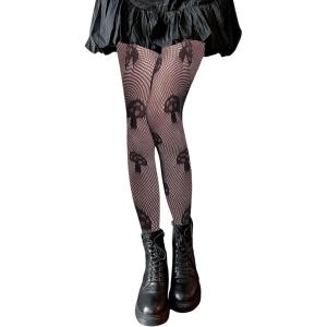 imageSHENHE Womens 1pc Sheer Mesh Pattern Tights High Waist Fashionable Sexy Streetwear Fishnet StockingsMushroom Black