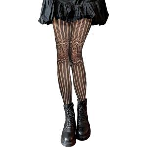 imageSHENHE Womens 1pc Sheer Mesh Pattern Tights High Waist Fashionable Sexy Streetwear Fishnet StockingsPinstripe Black