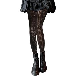 imageSHENHE Womens 1pc Sheer Mesh Pattern Tights High Waist Fashionable Sexy Streetwear Fishnet StockingsSexy Black