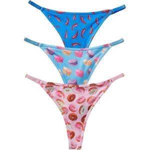 imageSHENHE Womens 3 Pack Thong Underwear G String Low Rise Cute Patterned Panties ThongsBlue and Pink