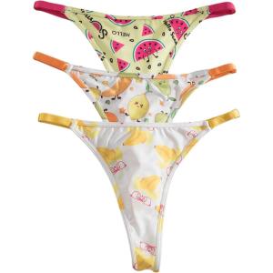 imageSHENHE Womens 3 Pack Thong Underwear G String Low Rise Cute Patterned Panties ThongsYellow White Multi