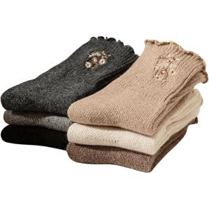imageSHENHE Womens 3 Pairs Knitted Warm Socks Floral Embroidered Thick Crew Socks Mid Calf SocksBlack Khaki Dark Grey