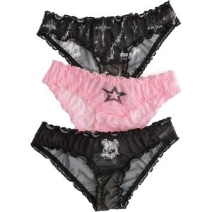 imageSHENHE Womens 3 Piece Sets Mesh Goth Panties Lettuce Trim Low Rise Cute UnderwearBlack and Pink